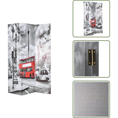 Biombo londres - vidaXL Biombo divisor plegable 120x170 cm bus Londres blanco y negro - Biombo autobús