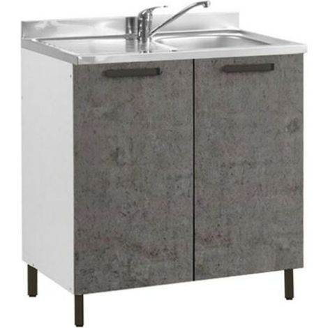Sottolavello 2 ante 80 cm con lavello incluso colore cemento
