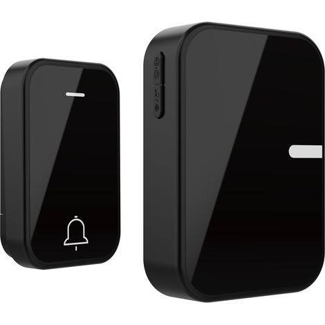 Sonnette sans fil extérieure étanche, 38 mélodies et 4 niveaux de volume, kit récepteur et émetteur, avec fonction de mémorisation de la sonnerie - Noir-AquaForge