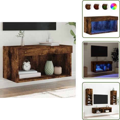 The Living Store Meuble TV avec lumières LED chêne fumé 60x30x30 cm - Meubles Tv - Meuble Tv - Support Tv - Meuble Hifi - Lumieres Led (1/5)