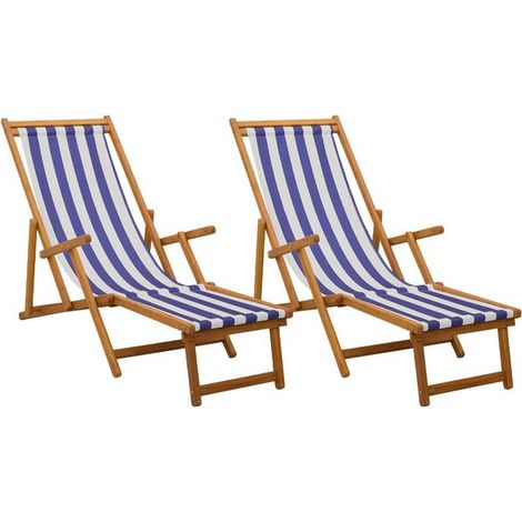 Lot de 2 Chaises Longues Pliantes en Bois d'Eucalyptus Massif, Réglables sur 3 Positions (1/5)