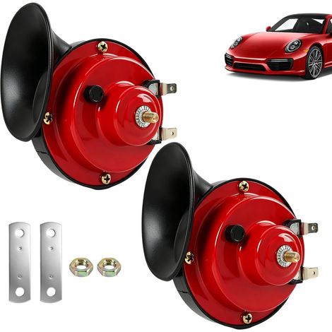 2 Pièces Klaxons Pneumatiques Rouge Universels, 300 dB, 12 V, Électriques, Étanchés, Adaptables pour Voiture, Camion, Moto, Scooter, Bateau Et Autres Véhicules À Moteur de 12 Volts (1/5)