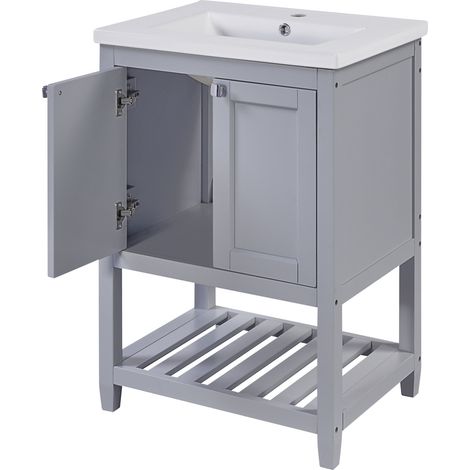 Mueble de baño con lavabo de cerámica y mueble bajo lavabo 60 cm gris claro MODENUIT (1/5)