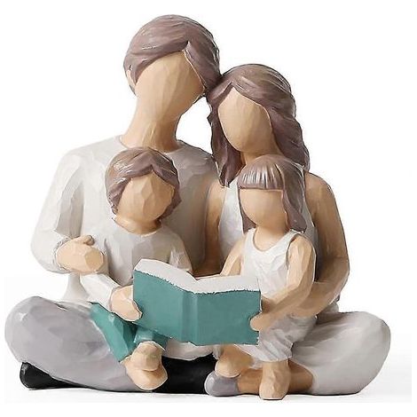 Figurines représentant une famille de 4 personnes lisant un livre, peintes à la main, cadeau idéal pour les parents ou leurs enfants, décoration intérieure (1/3)