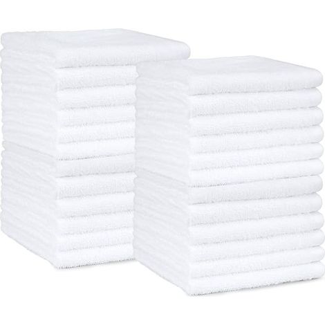 Lot de 24 lingettes 100 % coton pour salle de bain/salon de beauté, séchage rapide, éponge, haute absorption, 30 x 30 cm, blanches (1/5)