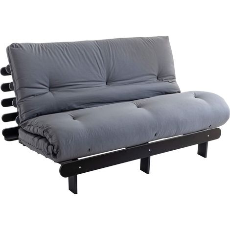 Ensemble matelas futon en coton et structure en bois massif noir 140x200 Gris (1/5)
