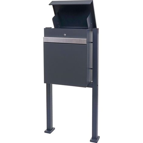 Paketkasten mit Standfuß HHG-125, Paketbox Paketstation Standbriefkasten, Metall verzinkt anthrazit-Edelstahl