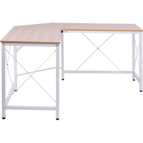 Bureau d'angle en L 150x150x76 cm en MDF naturel avec structure en acier pour bureau à domicile (1/5)