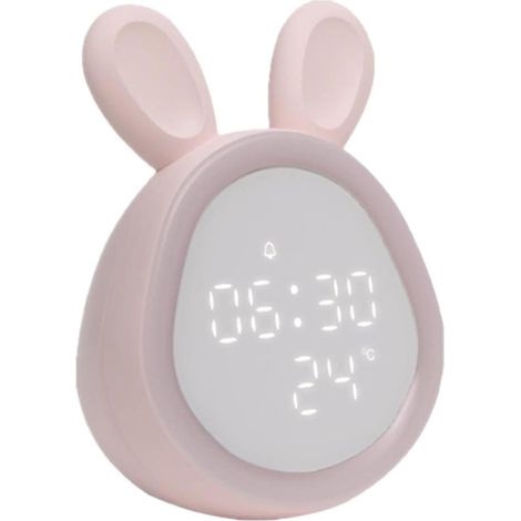 Réveil rose en forme de lapin, rechargeable, à luminosité réglable, LED, lumineux, numérique, avec affichage de la température (1/5)
