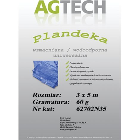 Telone impermeabile rinforzato, blu, 3x5 m, grammatura 60 PL35