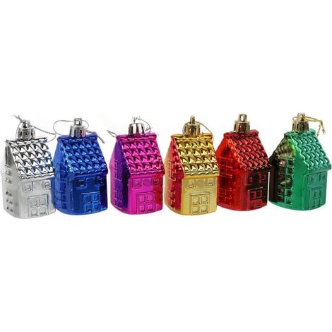 Set di 6 palline di plastica a forma di casa, 6 cm