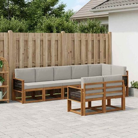 vidaXL Outdoor-Sofagarnitur 8 Stk. Natürlich und Hellgrau Polyester (1/5)
