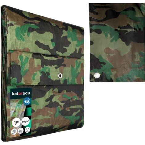 Bâche de Protection Extérieur - Polyéthylène - 5 x 6 m - Camouflage - 80 g/m² - Bâche Anti UV - Bache Remorque - Bache Impermeable Exterieu-NANOTEH (1/5)