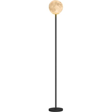 Lampadaire avec abat-jour en forme de lune, interrupteur au pied, 3 températures de couleur, métal, noir (1/5)