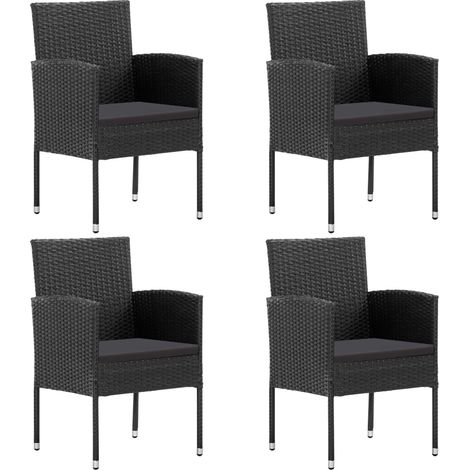 Gartenstühle mit Kissen in Schwarz 4 Stk. Schwarz Polyrattan