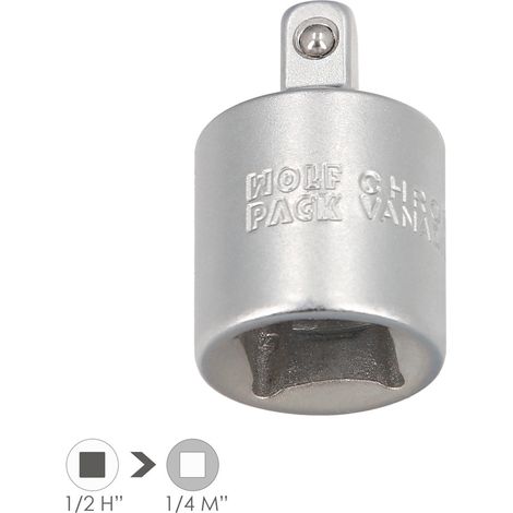 Wolfpack – Adaptateur réducteur 1/2" femelle vers 1/4" mâle – Acier chrome-vanadium – Conforme DIN 3124 – Moletage pour adhérence optimale