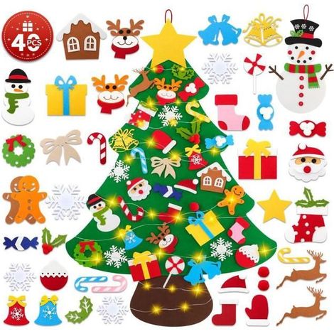 Sapin de Noel Feutre avec bonhomme de neige,102cm DIY Feutrine Enfant Arbre de Noël Déco avec lumière,40 ornements amovibles Cadeau (1/5)