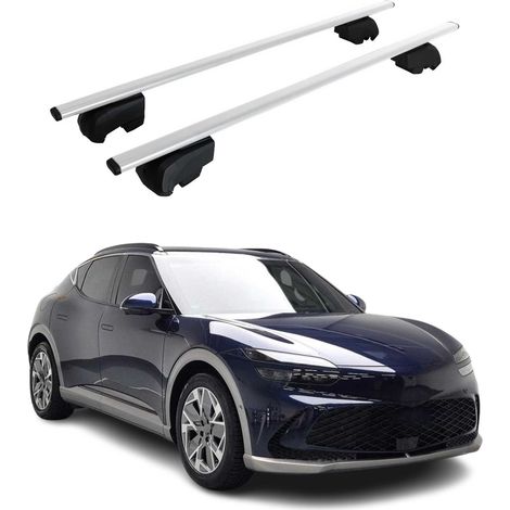 OMAC Barres de toit pour Genesis GV60 2022-2026 – City Crash tested – ISO PAS 11154:2006 – Antivol inclus – Charge max 75 kg – 2 barres Argent (1/4)