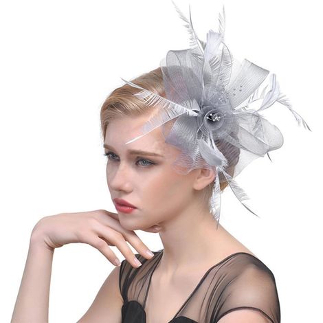 Banquet plume diadème plume diadème chapeau mariage cheveux accessoires élégant rond mariage Banquet épingle à cheveux gris