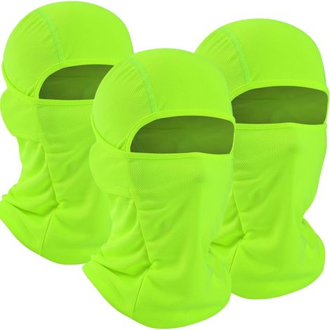Lot de 3 cagoules de moto - Protection UV - Masque de ski fin, respirant et coupe-vent - Masque de protection solaire coupe-vent pour moto - Vert fluorescent - 28 x 40 cm (1/5)