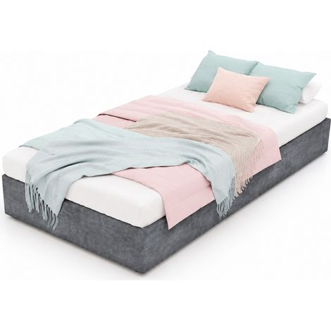 Bettkastenbett 90 x 200 cm grau Samt, Gasdruckfedern, ohne Kopfteil, ohne Matratze - MODENUIT (1/5)