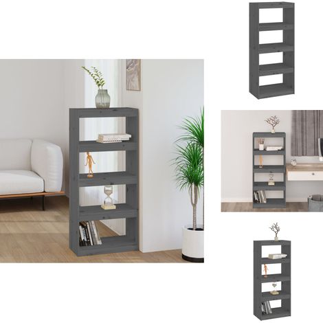 Bibliothèque/Séparateur de pièce Gris 60x30x135,5 cm Pin massif - Bibliothèque - Étagère - Meuble De Rangement - Mobilier Intérieur - Bois Massif (1/5)
