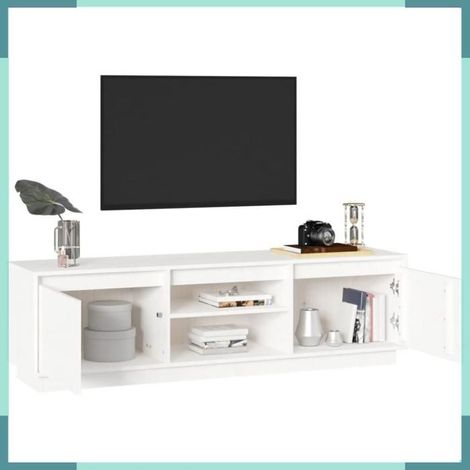840413 Meuble TV Blanc 140x35x40 cm Bois de pin massif (1/5)