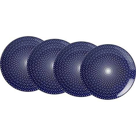 Ritzenhoff & Breker Torta e Colazione – Set di Piatti Royal Reiko, 4 Pezzi, 21,5 cm di Diametro, in Porcellana, Bianco e Blu (1/3)