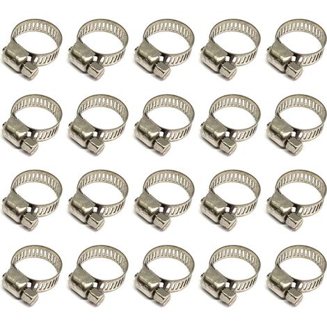 Ensemble de 20 colliers de serrage pour tuyaux, colliers de serrage réglables 12-20 mm, acier inoxydable 304, colliers de serrage métalliques, pour tuyaux, conduites de gaz, conduites d'eau, câbles, r