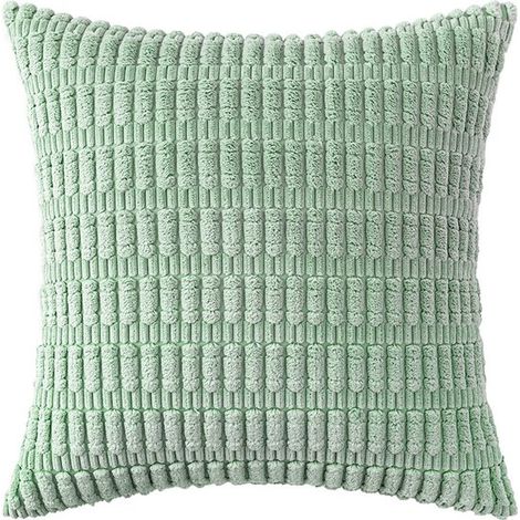 Lot de 2 taies d'oreiller bohèmes rayées en velours côtelé vert 40x40 cm - Housses de coussin décoratives pour canapé et chambre (1/5)