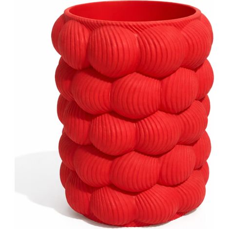 Jarrón decorativo rojo, estructurado, escultura de diseño moderno. (1/3)