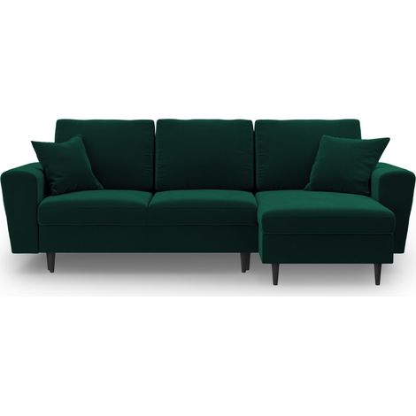 Canapé-lit d'angle + box 4 places en velours vert bouteille (1/5)