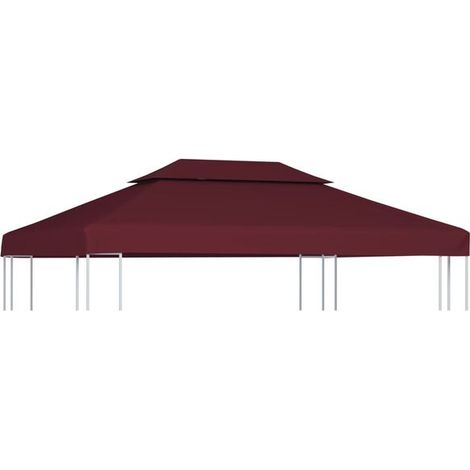 Toile de toit de belvédère 2 niveaux 310 g/m² 4 x 3 m bordeaux - Kiosque jardin terrasse extérieur ombrage décoration (1/5)