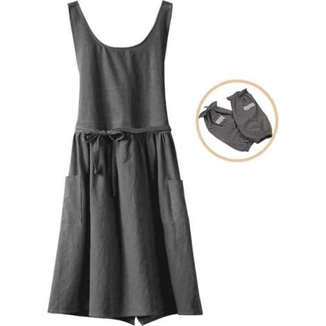 Tablier de ménage en coton avec protège-manches - gris (1/4)