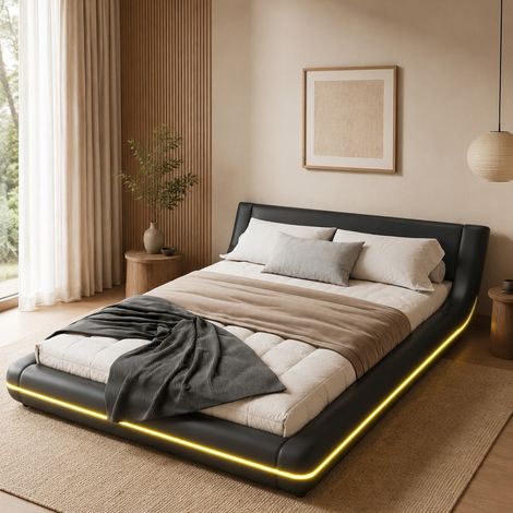 MEUBLIV Letto 140x200 cm nero – struttura bassa con LED d'atmosfera e testiera, senza materasso (1/5)