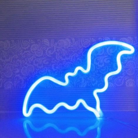 Enseigne lumineuse néon chauve-souris Halloween, alimentée par batterie USB, idéale pour la décoration murale d'une chambre, d'un bar ou d'une fête. Cadeau idéal pour les enfants. (1/5)