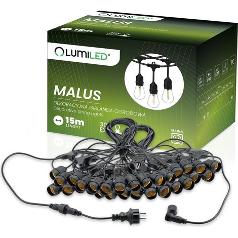 MALUS Lichterkette für den Außenbereich, 15 m, 30 x E27, LUMILED