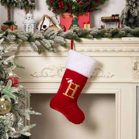 Chaussette De Noël - Velours - 45 X 26 Cm - Décoration Festive Intérieure - 1 Pièce (1/5)