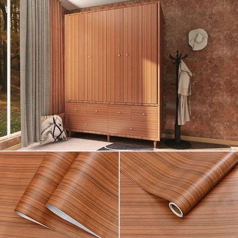 Cinta papel autoadhesiva aspecto madera muebles, rollo PVC, adhesivo decorativo cocina, adhesivos decorativos revestimiento pintado, 40 cm x 2 m (1/5)