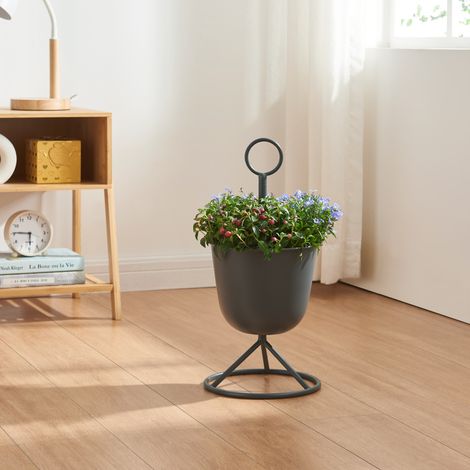 Soporte para plantas Alphen con macetero metal 48xØ23cm - Negro [en.casa]