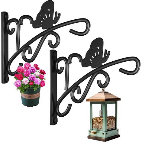 Lot de 2 supports muraux de 28 cm (11 po) pour plantes suspendues – Crochets d'intérieur/extérieur pour pots de fleurs, mangeoires à oiseaux et lanternes (1/5)