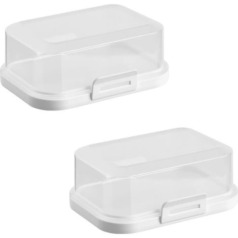 Lot de 2 beurriers empilables - Avec fermeture - En plastique - Pour ranger au réfrigérateur - Sans BPA - Multifonction - Beige (1/5)