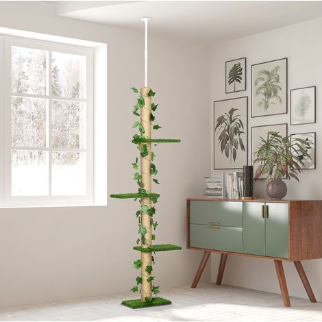 Tiragraffi per gatti 37x21x202 a 242 cm, altezza regolabile, kit antiribaltamento, in juta e pannello truciolare verde (1/5)