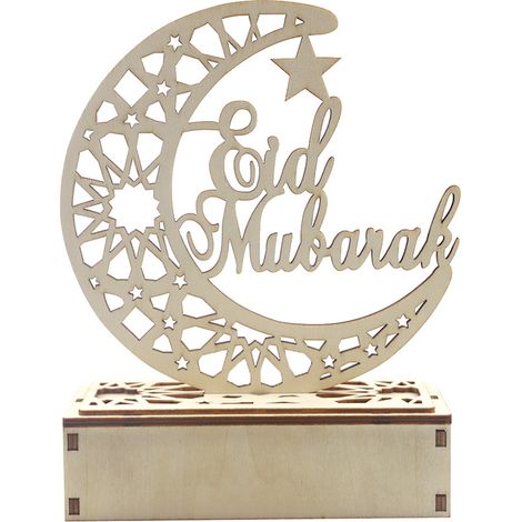 Guirnalda de luces LED de madera con forma de luna para Ramadán y Eid Mubarak, decoración del hogar hecha a mano (1/5)