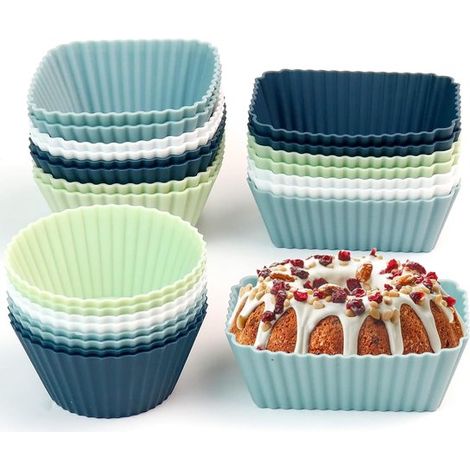 Set de 24 moules à muffins en silicone – Réutilisables – Gâteaux, crèmes anglaises, puddings (1/5)