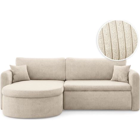 Canapé d'angle reversible convertible 4 places VERA en velours cotelé - Beige (1/5)