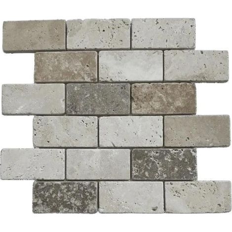 Mosaico - ALBEDO PIERRE - Travertino invecchiato - 3 colori - 30,5x35,5x1 cm - Stile antico