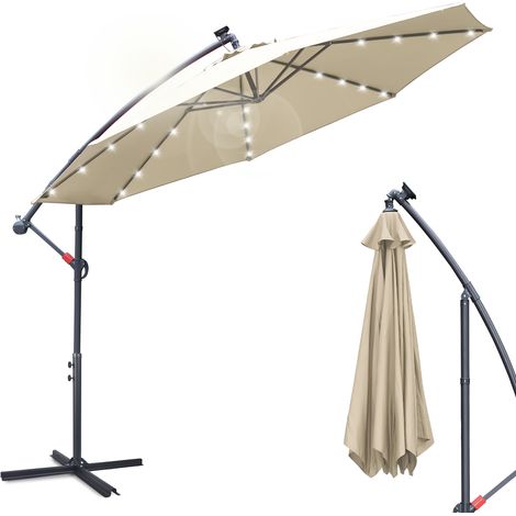SWANEW Sonnenschirm mit LED Beleuchtung Ø350cm Ampelschirm 360° drehbare Garten Schirm Pavillon Beige (1/5)
