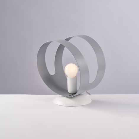 Lumetto in ferro laccato bianco con fascia tagliata a laser grigio 1 luce H.22 - Ø19