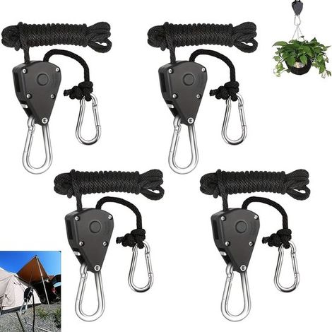 Gancio a cricchetto a 4 pezzi, gancio regolabile con corda a cricchetto, gancio a cricchetto, accessorio per tenda, lunghezza corda 165 cm, per tende, campeggio, piante (1/5)